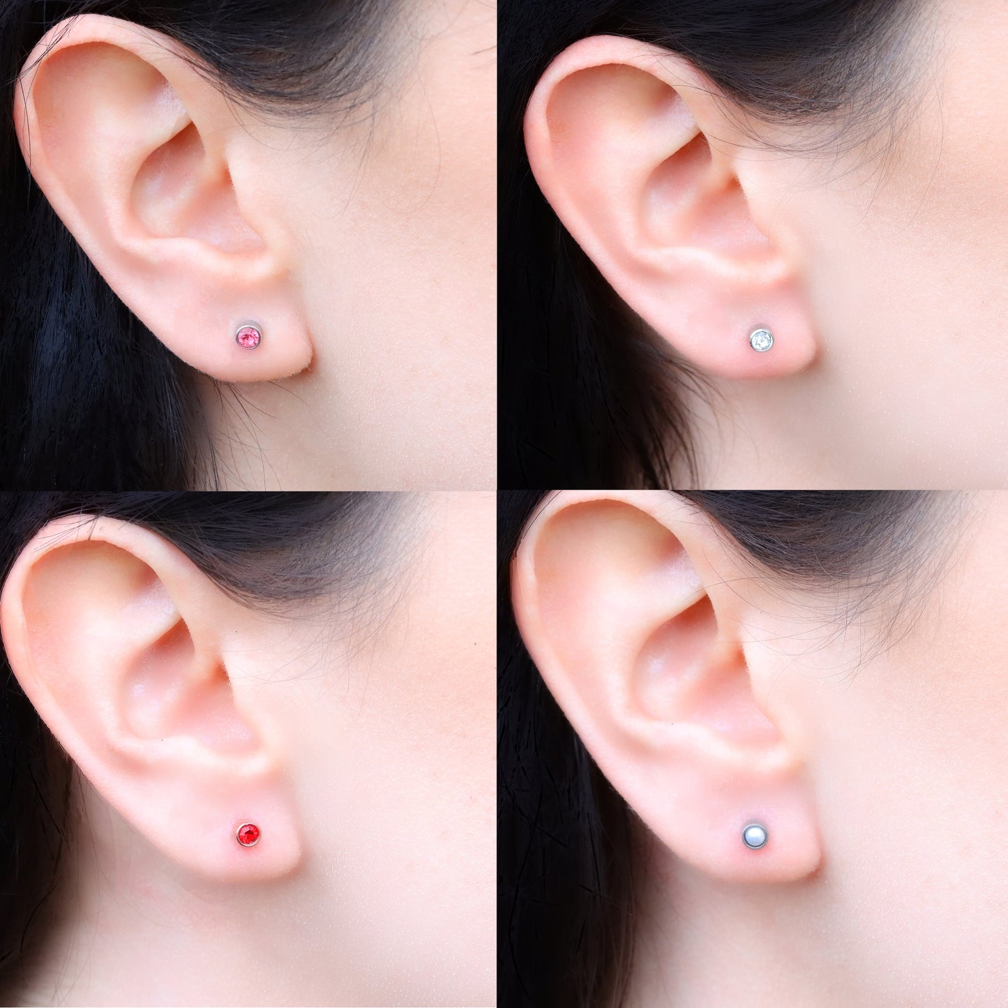 Gem Earrings Ear Studs Stud Piercings Surgical Steel Pair Silver Rose Gold UK