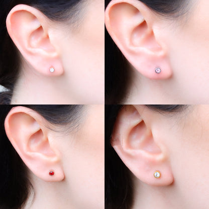Gem Earrings Ear Studs Stud Piercings Surgical Steel Pair Silver Rose Gold UK