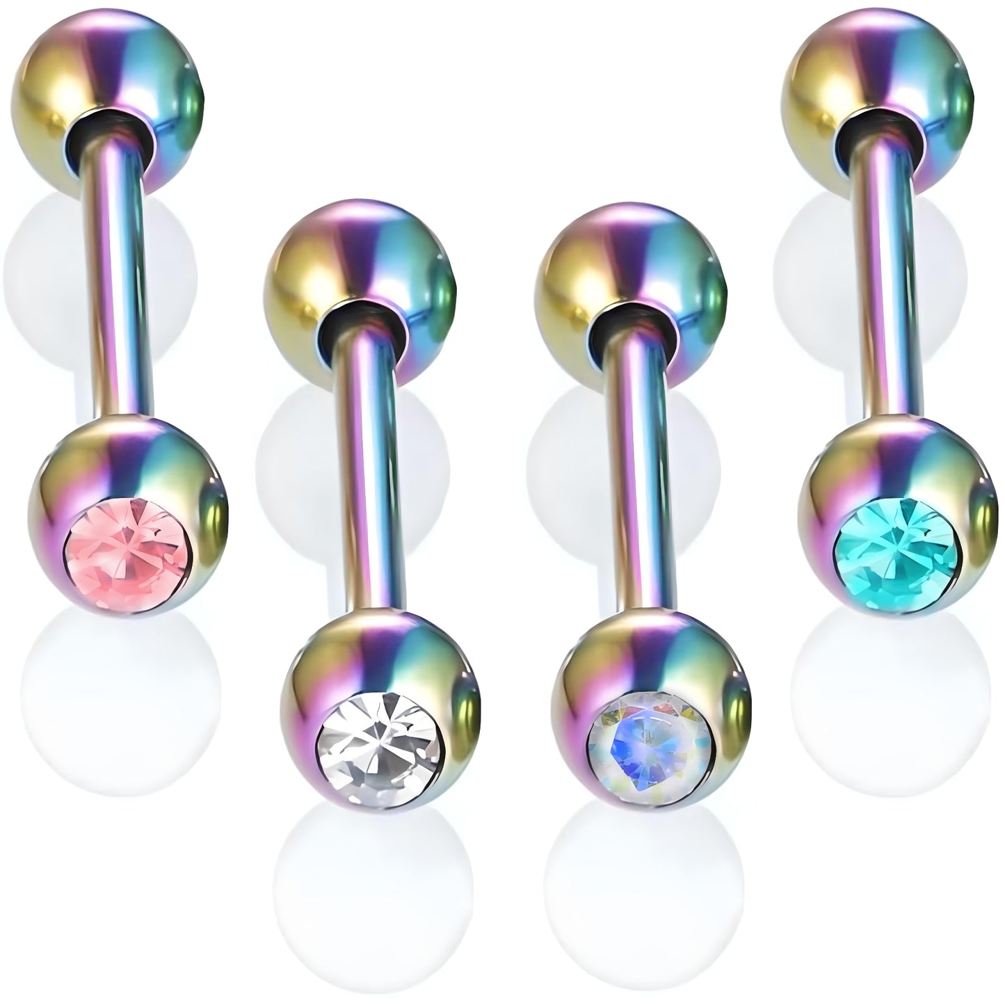 Bezel Gem Tongue Bars Bar Gem Surgical Steel Barbell Piercing Ear Eyebrow Nipple 1.6mm Gauge