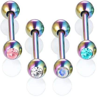 Bezel Gem Tongue Bars Bar Gem Surgical Steel Barbell Piercing Ear Eyebrow Nipple 1.6mm Gauge