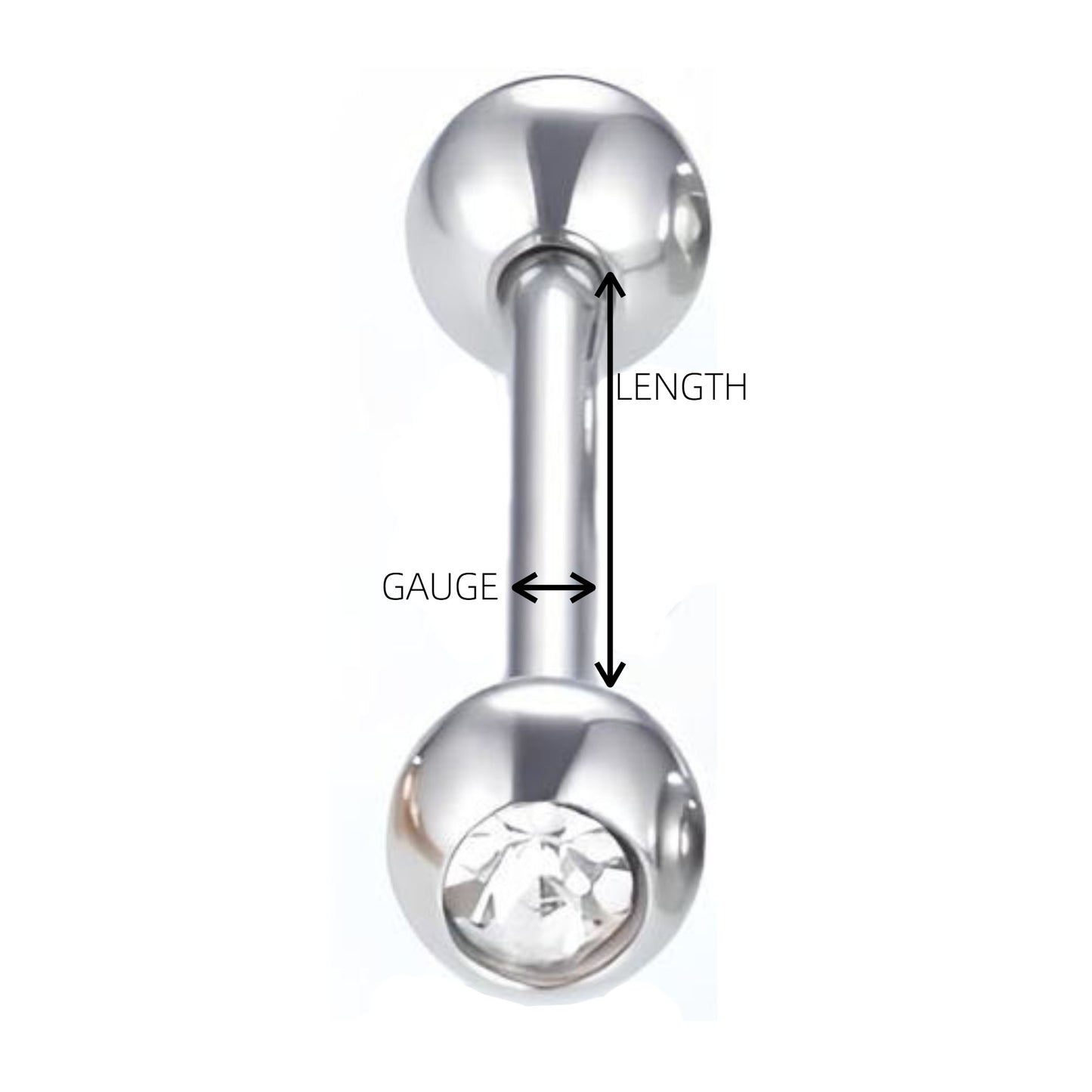 Bezel Gem Tongue Bars Bar Gem Surgical Steel Barbell Piercing Ear Eyebrow Nipple 1.6mm Gauge