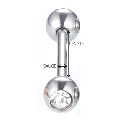Bezel Gem Tongue Bars Bar Gem Surgical Steel Barbell Piercing Ear Eyebrow Nipple 1.6mm Gauge