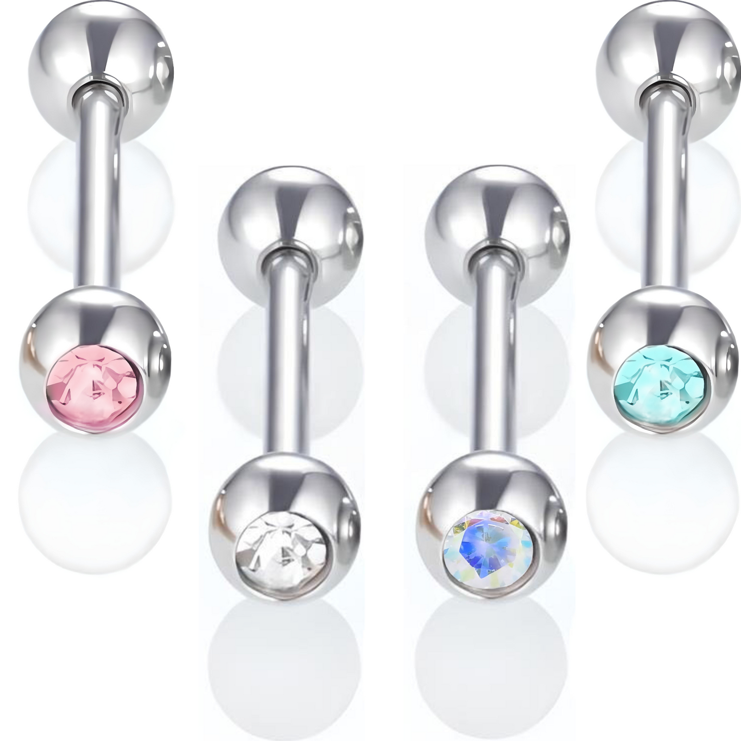 Bezel Gem Tongue Bars Bar Gem Surgical Steel Barbell Piercing Ear Eyebrow Nipple 1.6mm Gauge