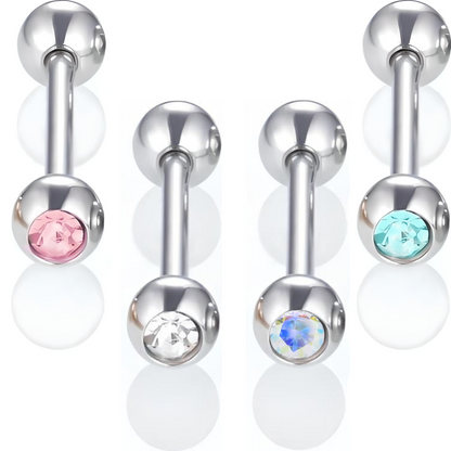 Bezel Gem Tongue Bars Bar Gem Surgical Steel Barbell Piercing Ear Eyebrow Nipple 1.6mm Gauge