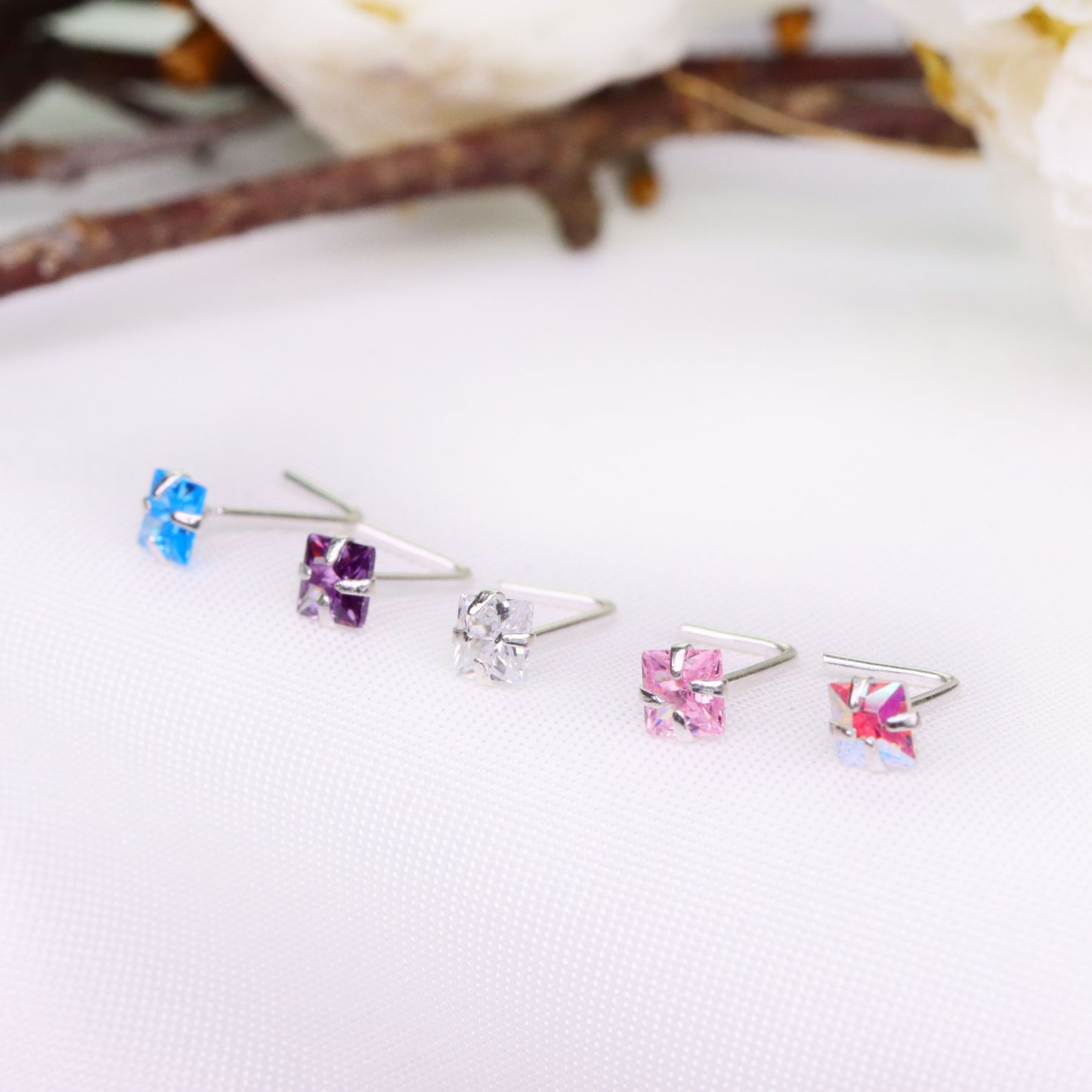 Lshape 925 Sterling Silver Nose Stud Ring Thin Tragus Helix Ear Lip Piercing Star Hear Square Round