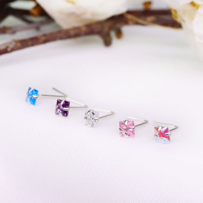 Lshape 925 Sterling Silver Nose Stud Ring Thin Tragus Helix Ear Lip Piercing Star Hear Square Round