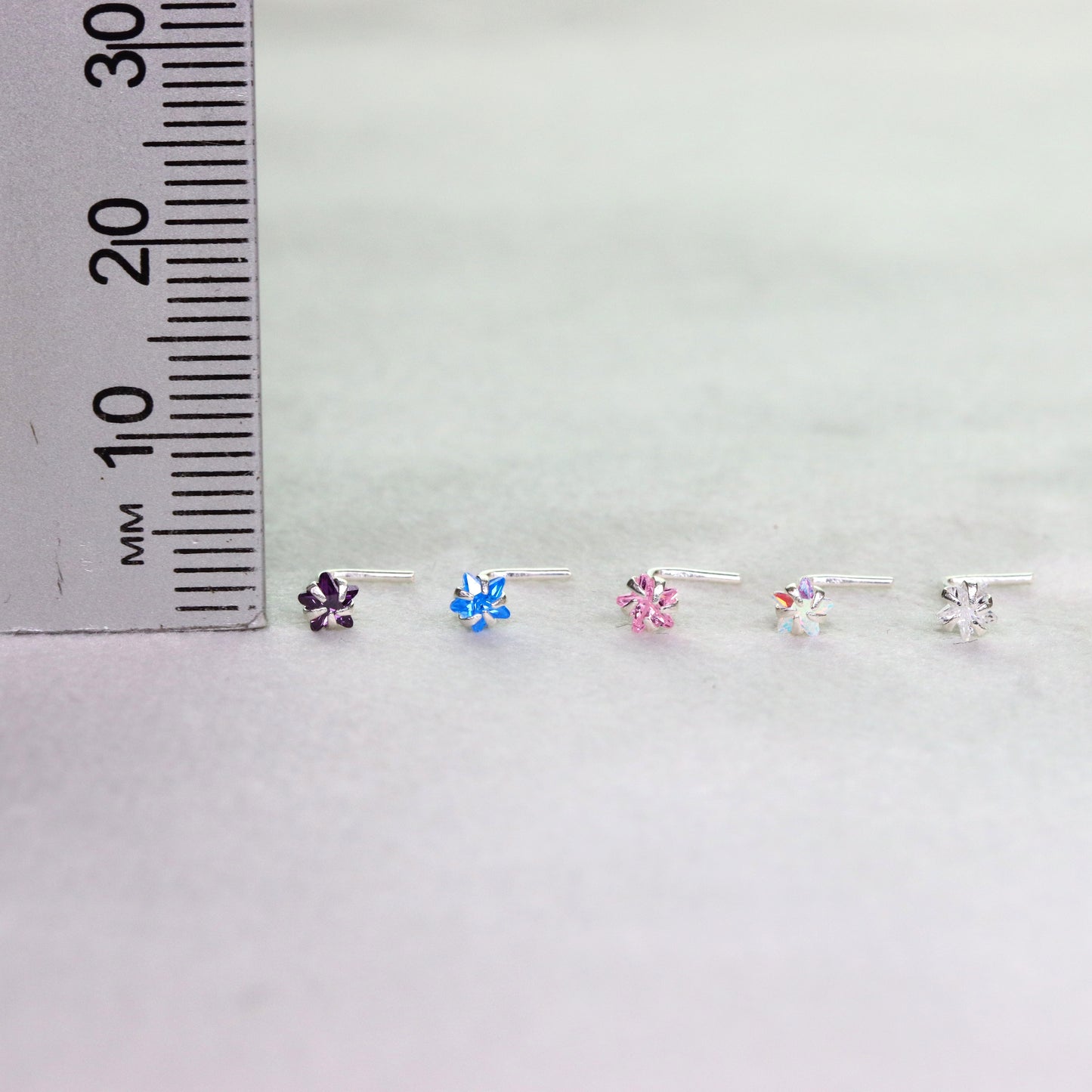Star Sterling Silver LShape Nose Stud Ring Thin Tragus Helix Ear Lip Piercing