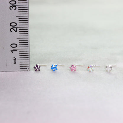 Star Sterling Silver LShape Nose Stud Ring Thin Tragus Helix Ear Lip Piercing
