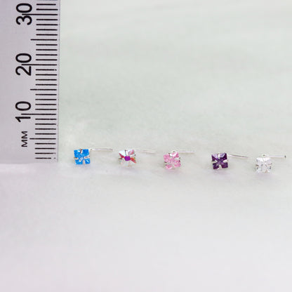 Square Sterling Silver LShape Nose Stud Ring Thin Tragus Helix Ear Lip Piercing