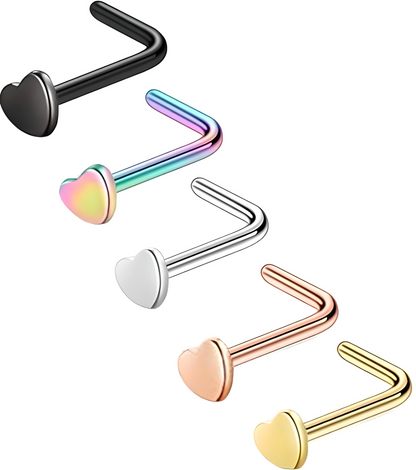 L Shape Heart Star Moon Nose Stud Surgical Steel Bone End Pin Crescent Piercing