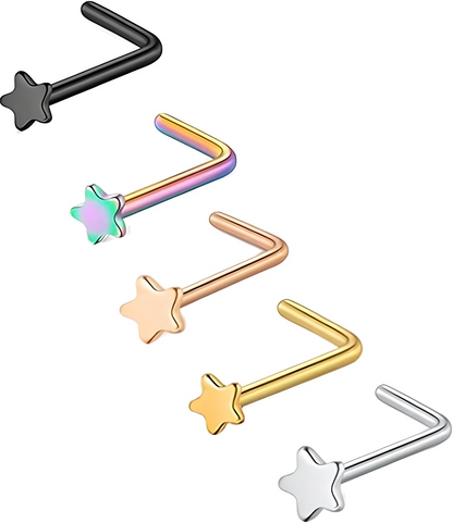 L Shape Heart Star Moon Nose Stud Surgical Steel Bone End Pin Crescent Piercing