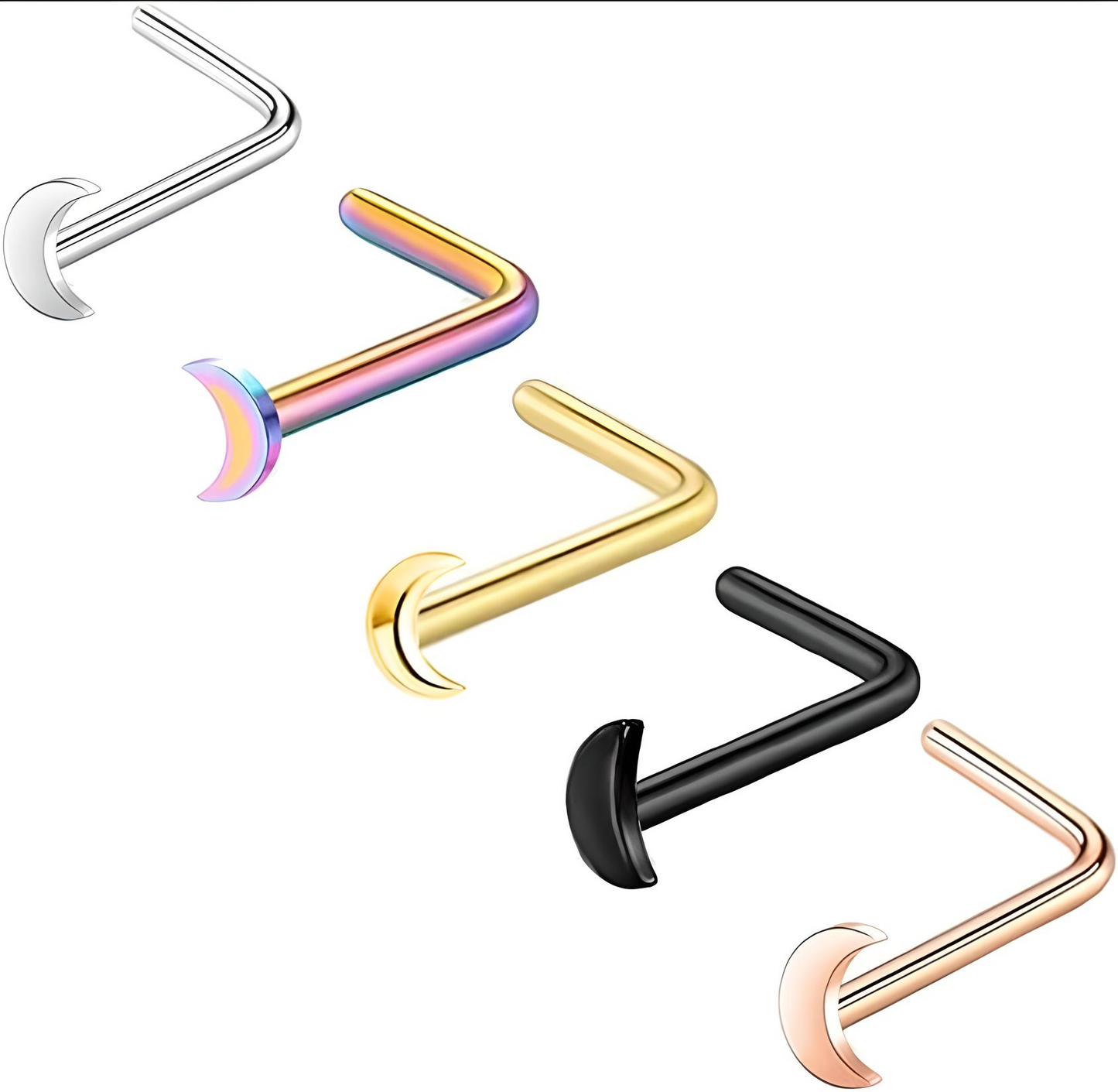 L Shape Heart Star Moon Nose Stud Surgical Steel Bone End Pin Crescent Piercing