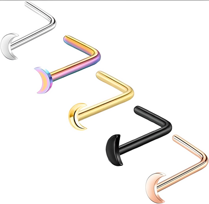 L Shape Heart Star Moon Nose Stud Surgical Steel Bone End Pin Crescent Piercing