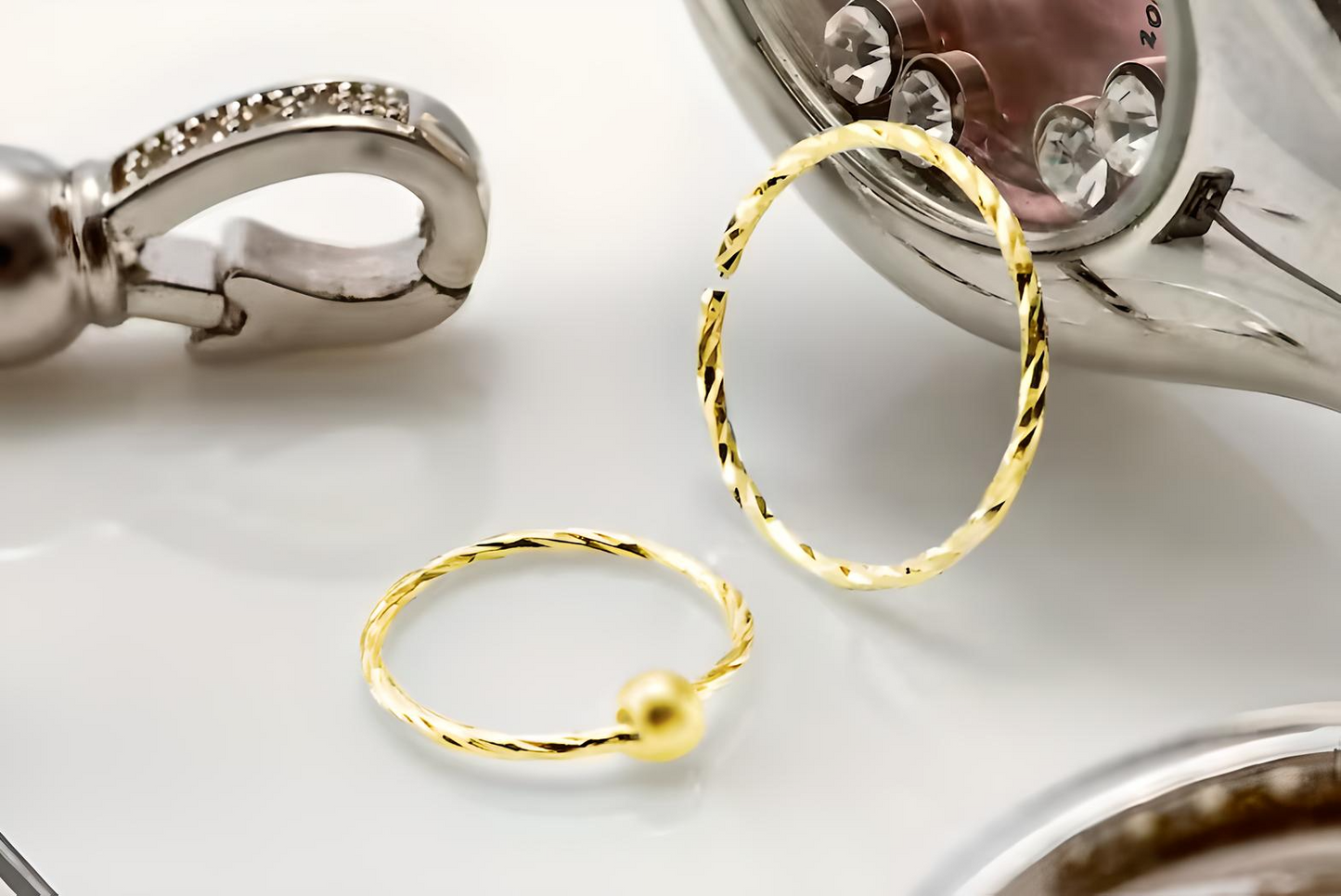 Twisted 18K Gold Plated 925 Sterling Silver Nose Ring Hoop Thin Tragus Helix Ear Lip Septum Piercing Nipple