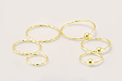 Twisted 18K Gold Plated 925 Sterling Silver Nose Ring Hoop Thin Tragus Helix Ear Lip Septum Piercing Nipple