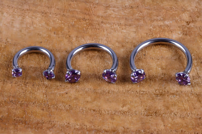 CZ Horseshoe Gem Piercing Surgical Steel Clawset Barbell Ring Septum Ear Nipple 1.2mm Gauge