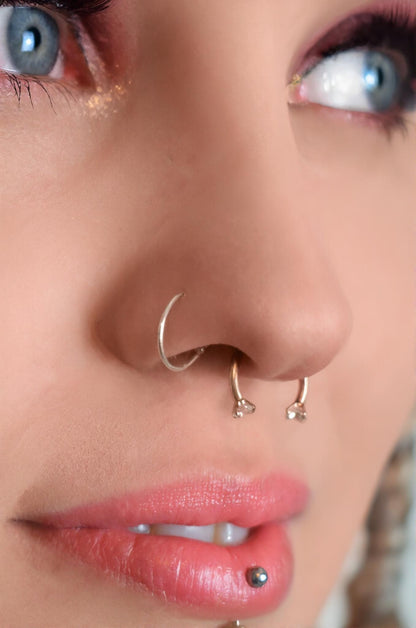 CZ Horseshoe Gem Piercing Surgical Steel Clawset Barbell Ring Septum Ear Nipple 1.2mm Gauge