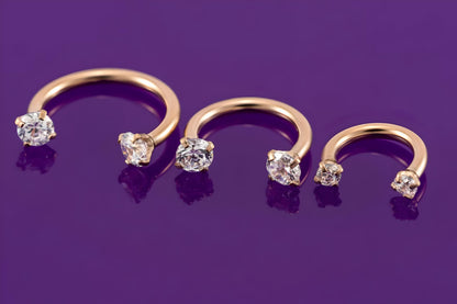 CZ Horseshoe Gem Piercing Surgical Steel Clawset Barbell Ring Septum Ear Nipple 1.2mm Gauge