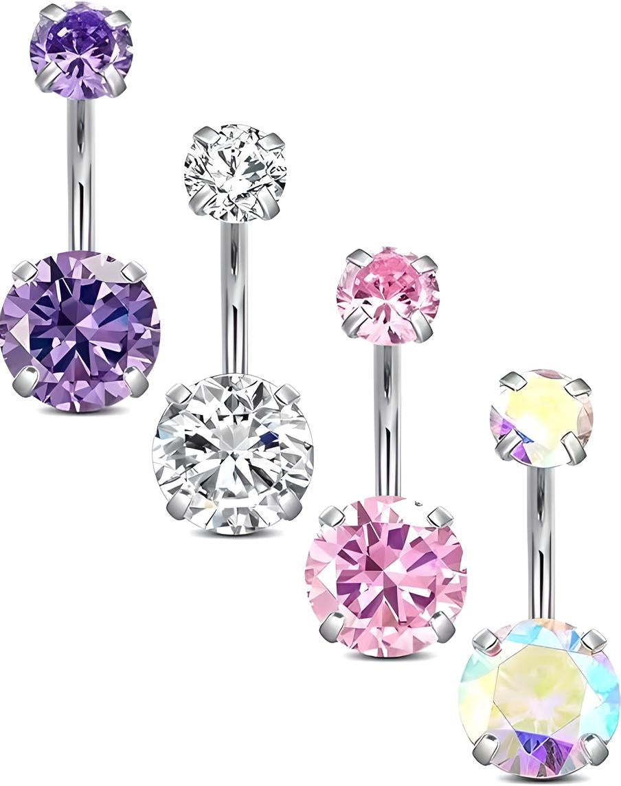Clawset Crystal Belly Bar Navel Double Gem Barbell Labret Bars Tragus Piercing 1.6mm Gauge