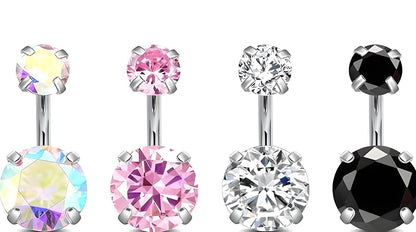 Clawset Crystal Belly Bar Navel Double Gem Barbell Labret Bars Tragus Piercing 1.6mm Gauge