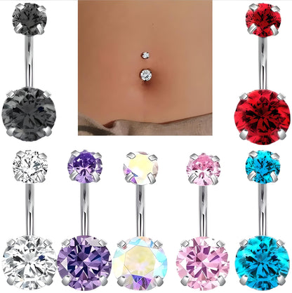 Clawset Crystal Belly Bar Navel Double Gem Barbell Labret Bars Tragus Piercing 1.6mm Gauge