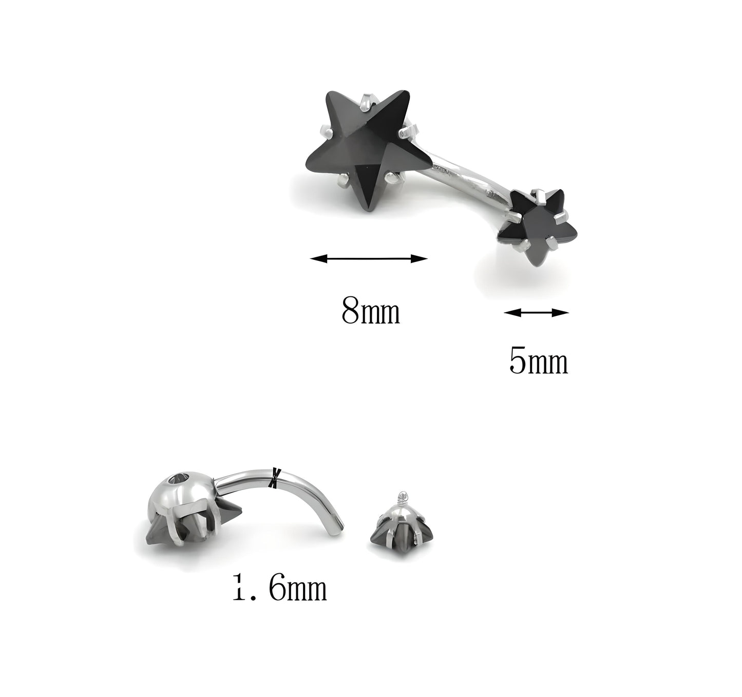 Star Belly Bar Navel Crystal Gem Monroe Labret Bars Tragus Piercing