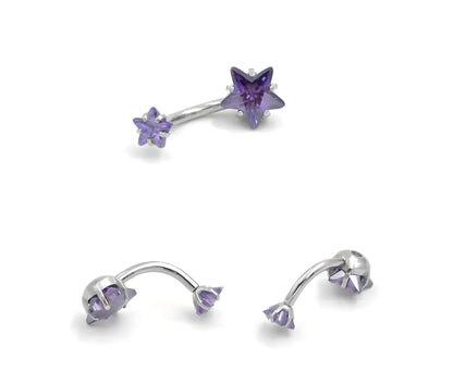 Star Belly Bar Navel Crystal Gem Monroe Labret Bars Tragus Piercing