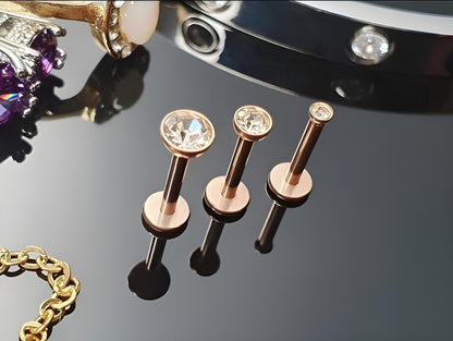 Bezel Round Gem Labret Monroe Bars Nose Ring Hoop Lip Tragus Stud Ear Piercing 1.2mm Gauge