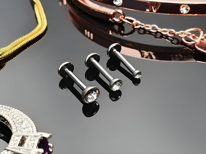 Bezel Round Gem Labret Monroe Bars Nose Ring Hoop Lip Tragus Stud Ear Piercing 1.2mm Gauge