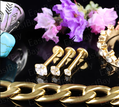 Clawset Gem Labret Monroe Bars Nose Ring Hoop Lip Tragus Stud Ear Piercing 1.2mm Gauge