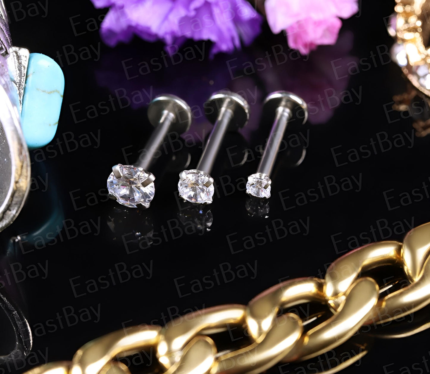 Clawset Gem Labret Monroe Bars Nose Ring Hoop Lip Tragus Stud Ear Piercing 1.2mm Gauge