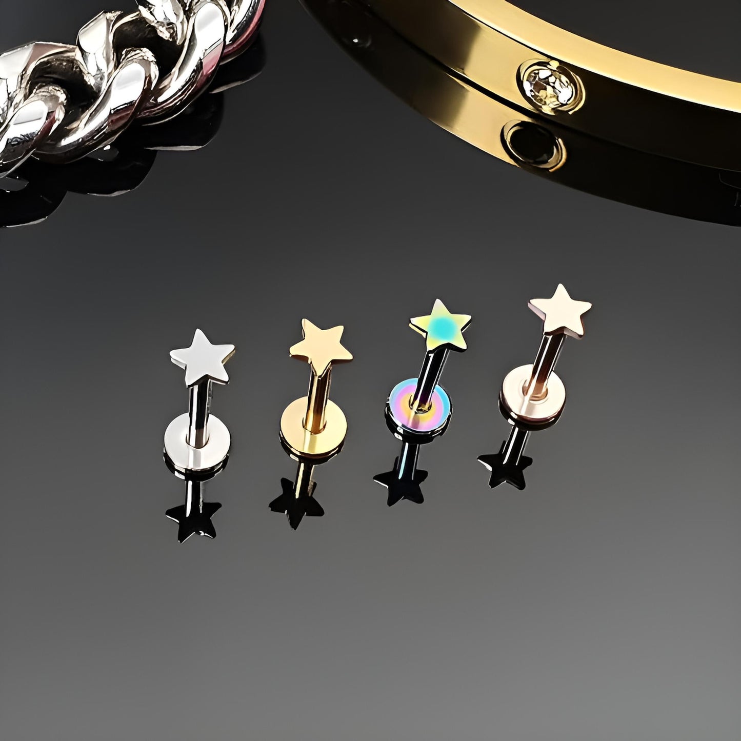 Star Heart Moon Tragus Bar Helix Lip Labret Monroe Lip Nose Top Ear Bar Stud Earring Ring Hoop 1.2mm Gauge