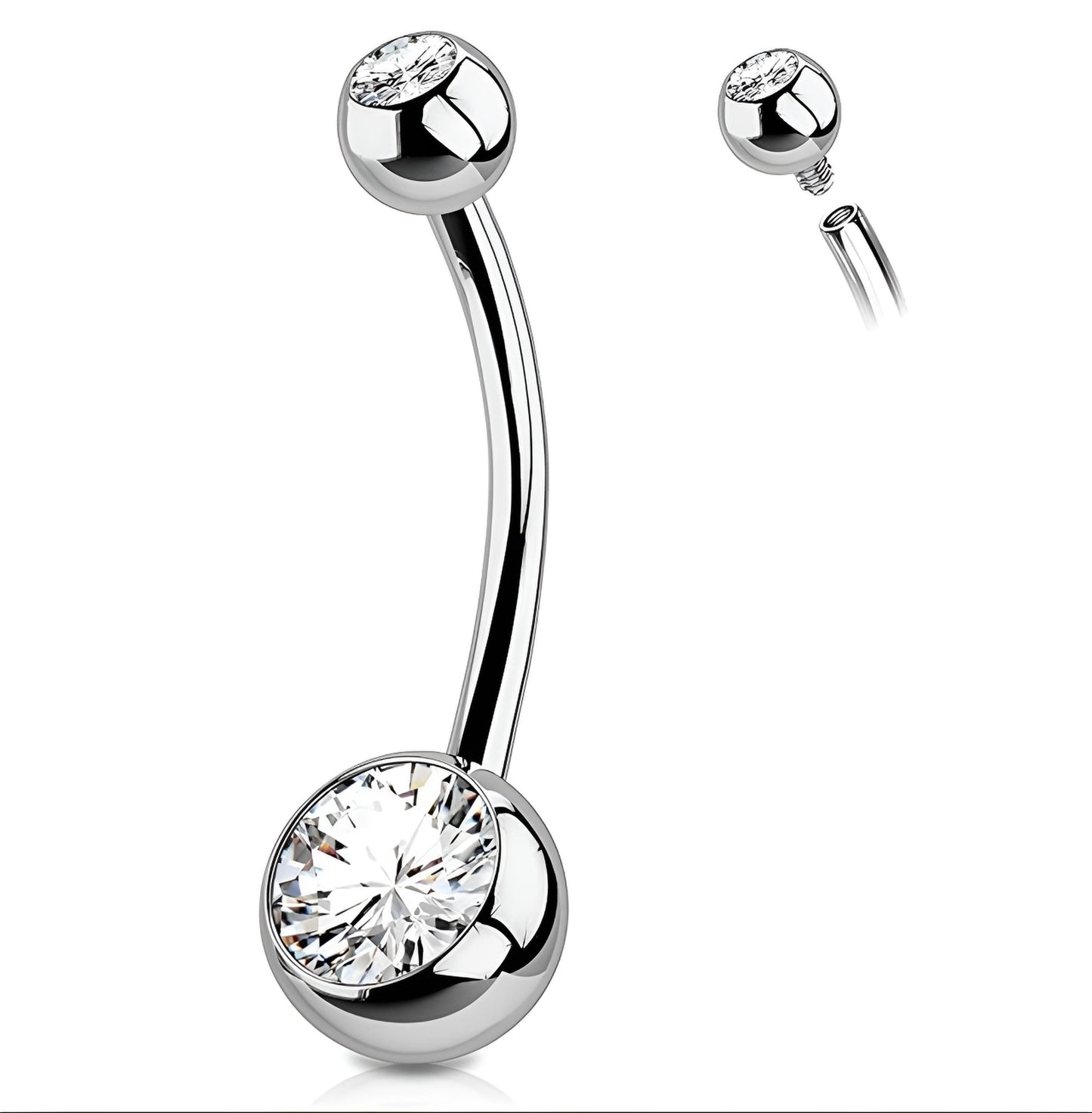 Titanium Belly Bar Navel Crystal Double Gem Barbell Labret Lip Bars Tragus Piercing 1.6mm