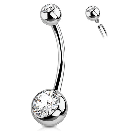 Titanium Belly Bar Navel Crystal Double Gem Barbell Labret Lip Bars Tragus Piercing 1.6mm