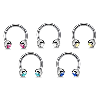 Silver Bezel Gem Horseshoe Piercing Barbell Circular Septum Helix Tragus Lip Ear Cartilage Nipple 1.2mm Gauge