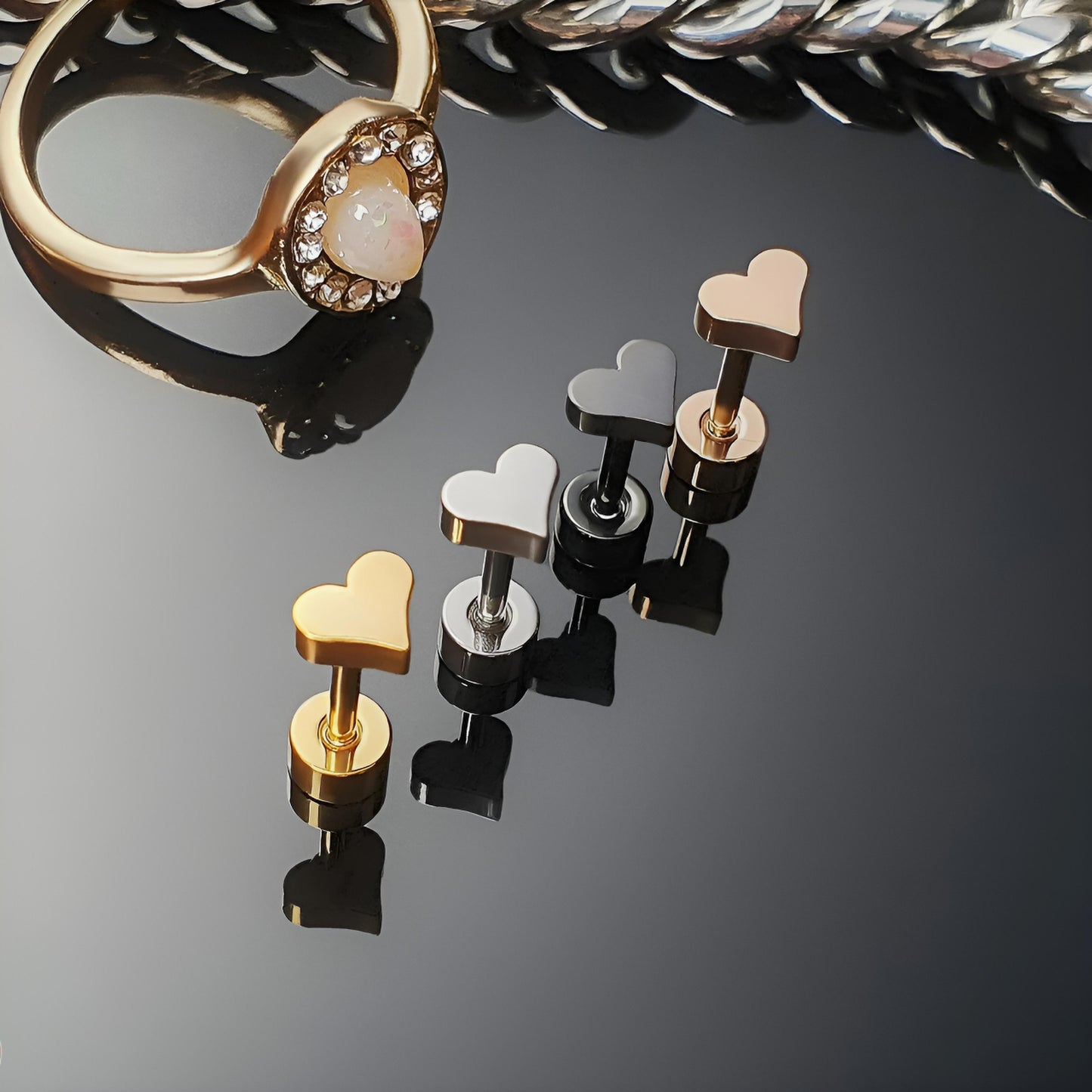 Heart Labret Monroe Tragus Bar Helix Cartilage Lip Ear Stud Ring Piercing 1.2mm gauge