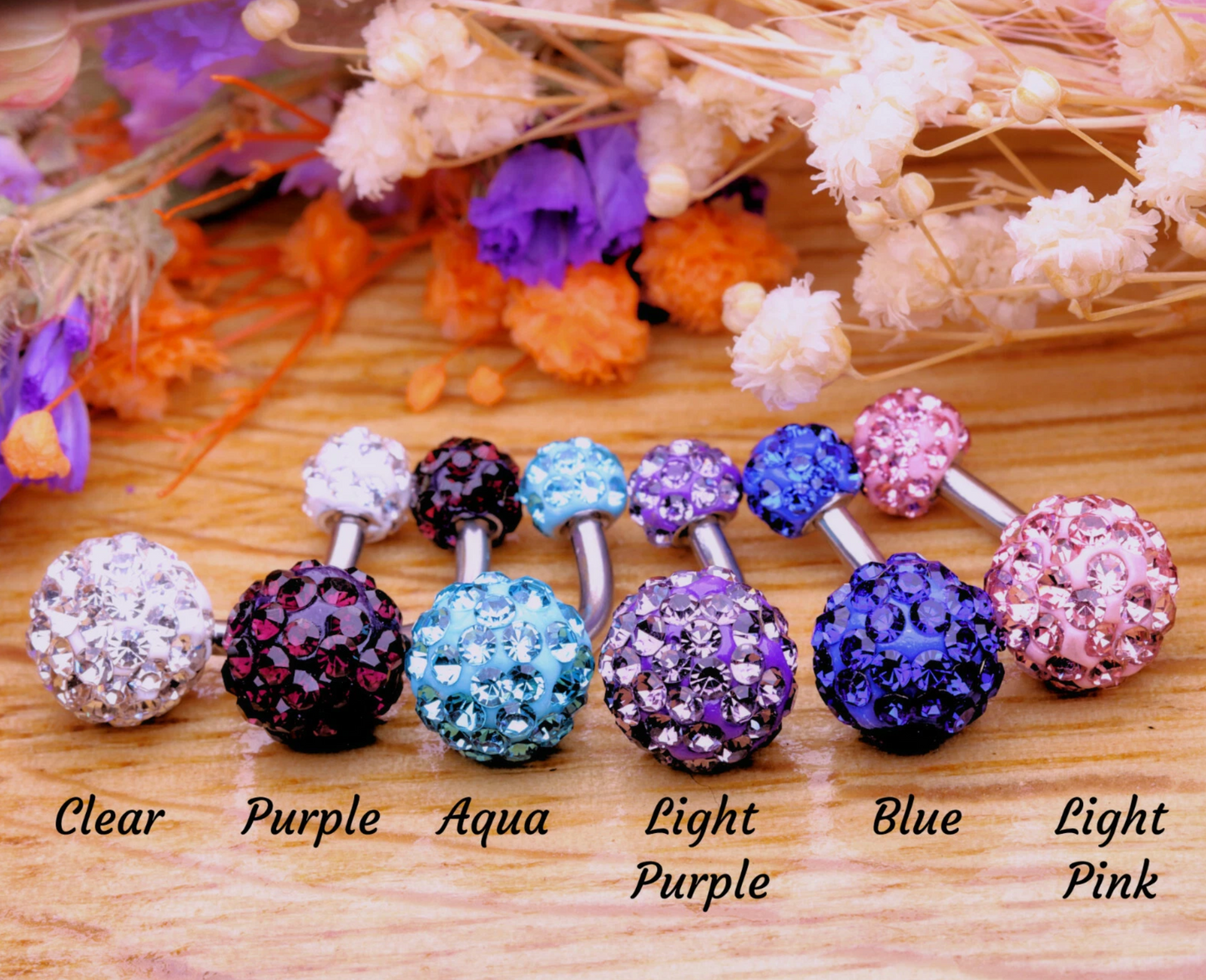 Shamballa Gem Belly Bar Navel Disco Crystal Barbell Labret Lip Bars Tragus Piercing 1.6mm gauge
