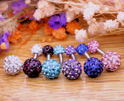 Shamballa Gem Belly Bar Navel Disco Crystal Barbell Labret Lip Bars Tragus Piercing 1.6mm gauge