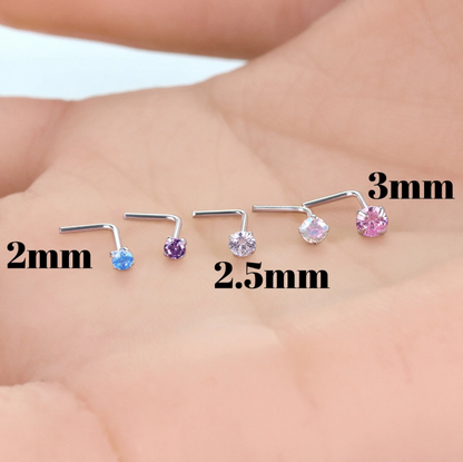 925 Sterling Silver Nose Stud Ring Thin Tragus Helix Ear Lip Piercing Lshape Screw Bone/Straight