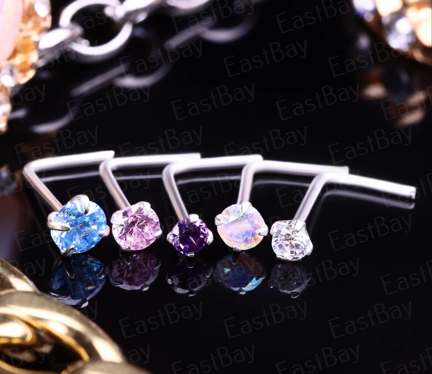 925 Sterling Silver Nose Stud Ring Thin Tragus Helix Ear Lip Piercing Lshape Screw Bone/Straight