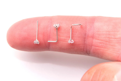 925 Sterling Silver Nose Stud Ring Thin Tragus Helix Ear Lip Piercing Lshape Screw Bone/Straight