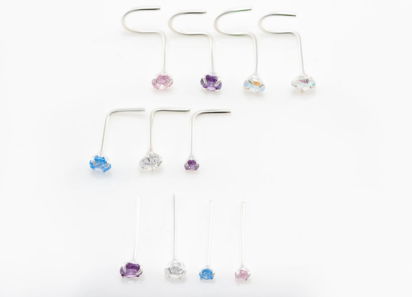 925 Sterling Silver Nose Stud Ring Thin Tragus Helix Ear Lip Piercing Lshape Screw Bone/Straight