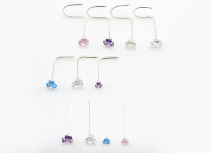 925 Sterling Silver Nose Stud Ring Thin Tragus Helix Ear Lip Piercing Lshape Screw Bone/Straight