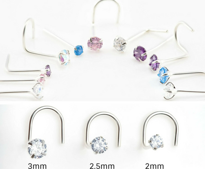 925 Sterling Silver Nose Stud Ring Thin Tragus Helix Ear Lip Piercing Lshape Screw Bone/Straight