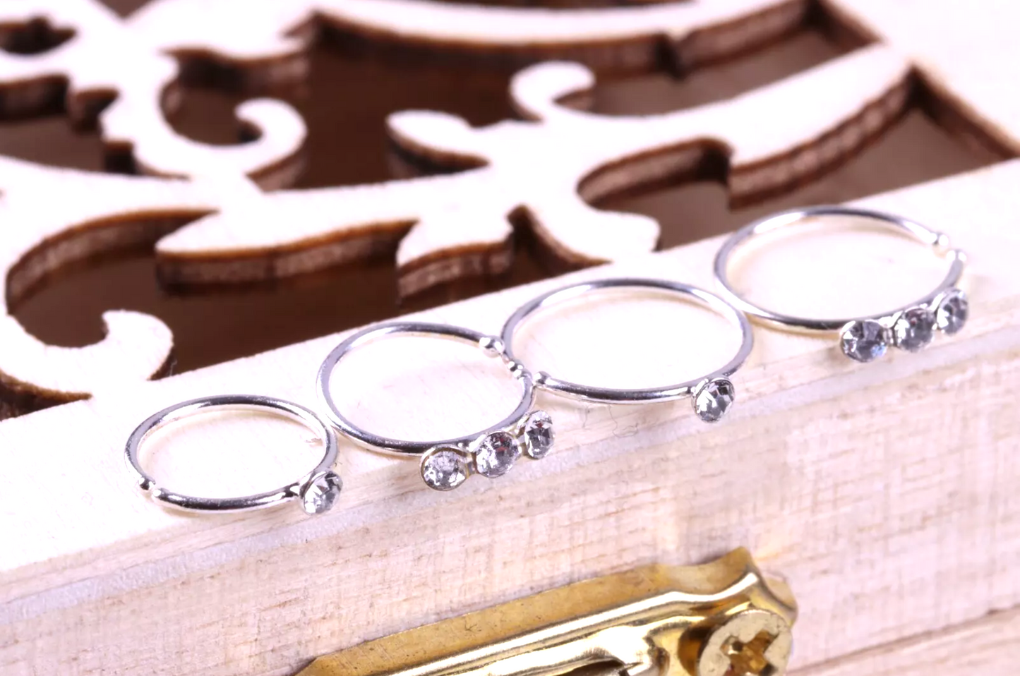 Sterling Silver Nose Ring Hoop Helix Tragus Cartilage Ear Lip Nipple Piercing CZ