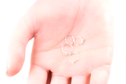 Sterling Silver Nose Ring Hoop Helix Tragus Cartilage Ear Lip Nipple Piercing CZ