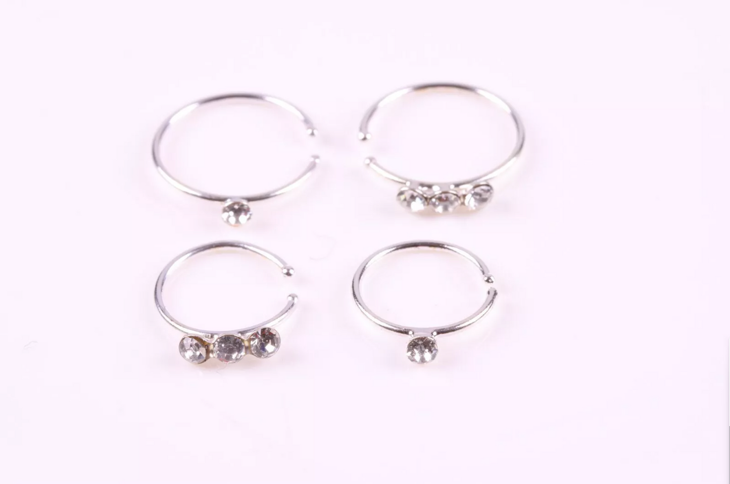 Sterling Silver Nose Ring Hoop Helix Tragus Cartilage Ear Lip Nipple Piercing CZ