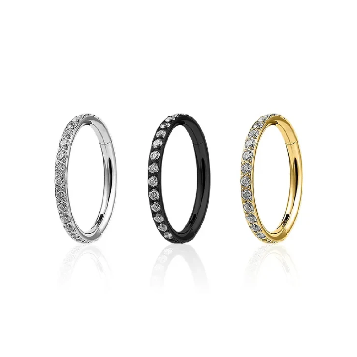 Forward Gem Diamante CZ Nose Ring Septum Clicker Hoop Hinged Cartilage Helix Daith Tragus