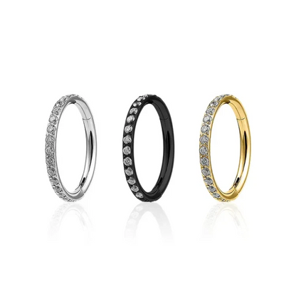 Forward Gem Diamante CZ Nose Ring Septum Clicker Hoop Hinged Cartilage Helix Daith Tragus