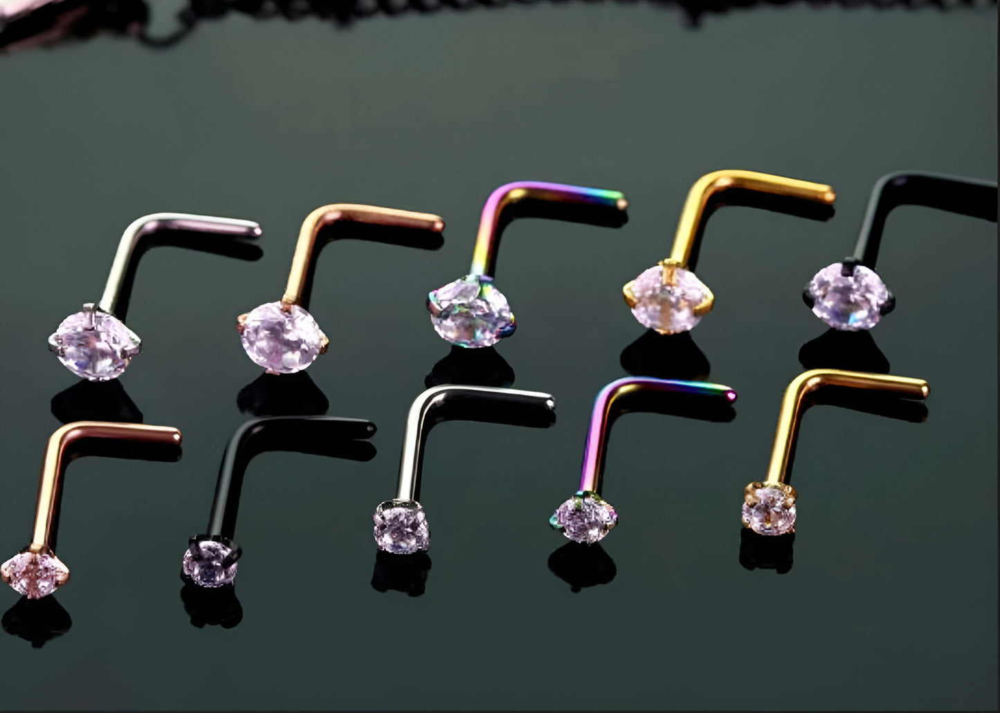 Clawset Gem Nose Stud Surgical Steel Ring Hoop Bone End Pin Piercing L Shape